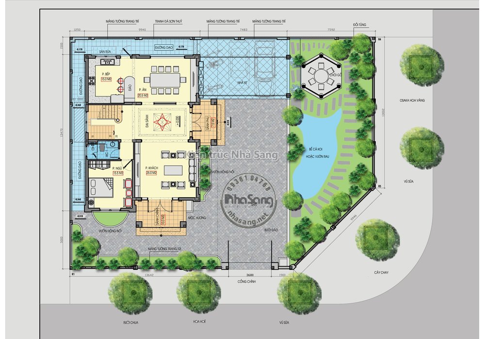 Mẫu biệt thự tân cổ điển 3 tầng mặt tiền 9m đẹp BT20009