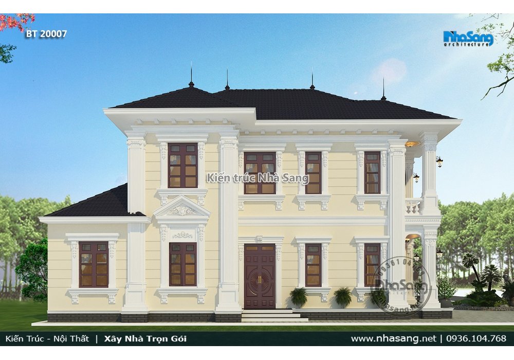 Mẫu nhà biệt thự mặt tiền 9m kiểu Pháp đáng sở hữu BT20007