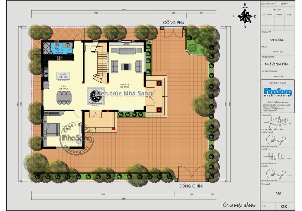 Mẫu nhà vườn chữ L mái thái ở nông thôn có 2 sảnh đẹp BT20005