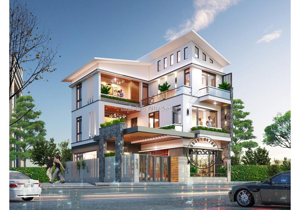 Mẫu biệt thự hiện đại 3 tầng chữ L mặt tiền 10m không gian sang trọng BT20013
