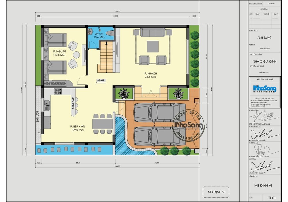 Mẫu biệt thự hiện đại 3 tầng chữ L mặt tiền 10m không gian sang trọng BT20013
