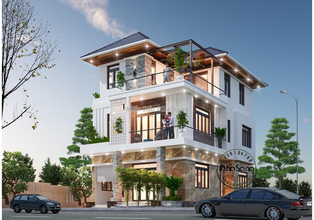 Mẫu biệt thự hiện đại 3 tầng mái thái mặt tiền 8m cao cấp BT2014