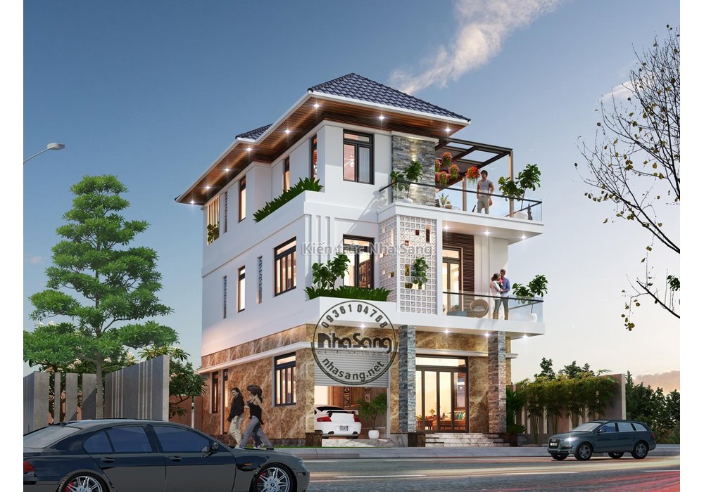 Mẫu biệt thự hiện đại 3 tầng mái thái mặt tiền 8m cao cấp BT2014