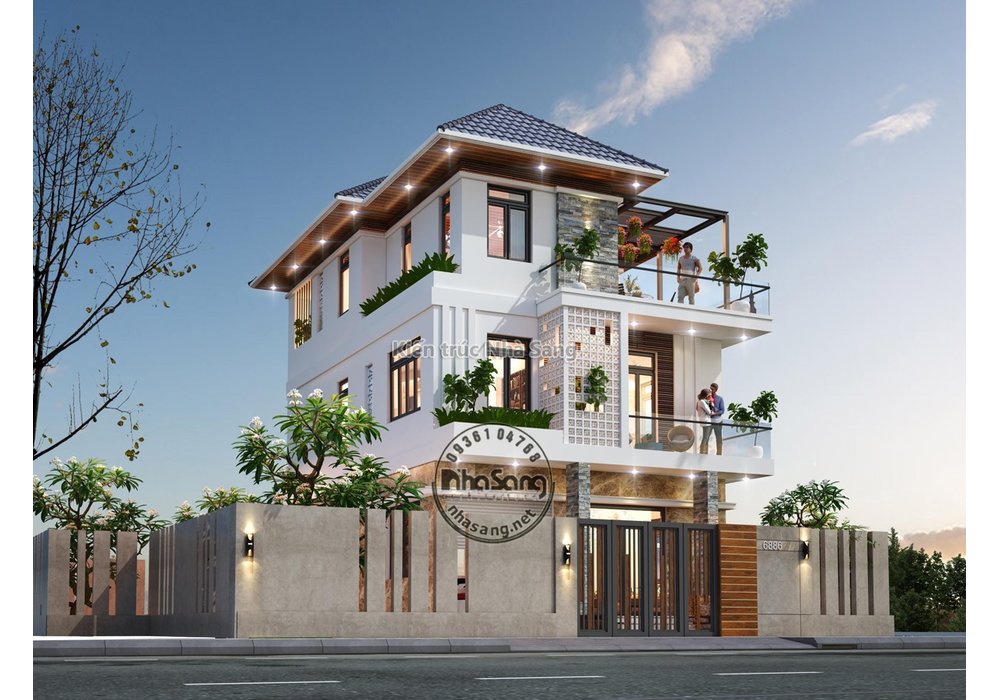 Mẫu biệt thự hiện đại 3 tầng mái thái mặt tiền 8m cao cấp BT2014