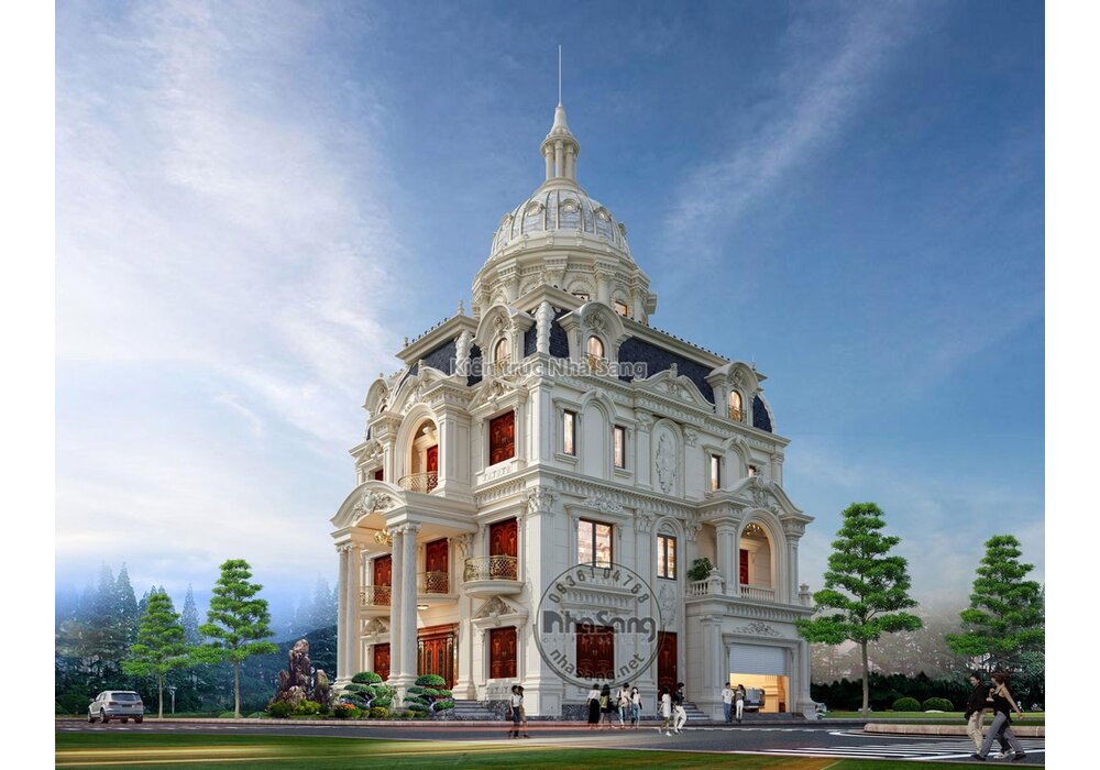 Mẫu thiết kế lâu đài lô góc 2 mặt tiền kết hợp kinh doanh nhà hàng hải sản BT2028