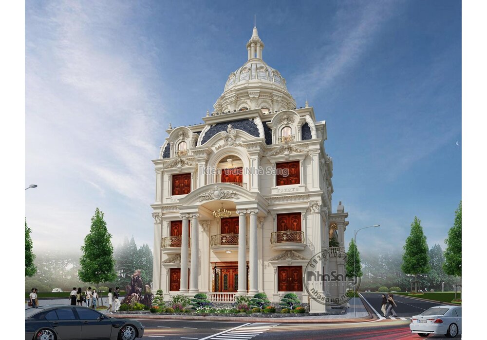 Mẫu thiết kế lâu đài lô góc 2 mặt tiền kết hợp kinh doanh nhà hàng hải sản BT2028