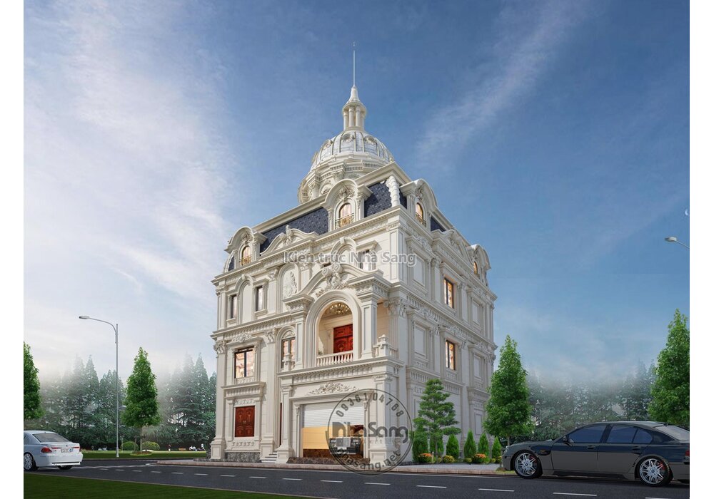 Mẫu thiết kế lâu đài lô góc 2 mặt tiền kết hợp kinh doanh nhà hàng hải sản BT2028