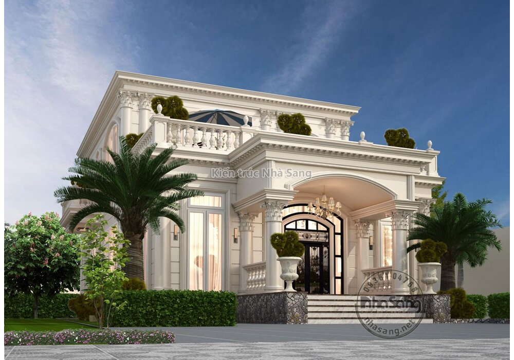Thiết kế nhà villa 2 tầng tân cổ điển kết hợp sân vườn đẹp BT2027