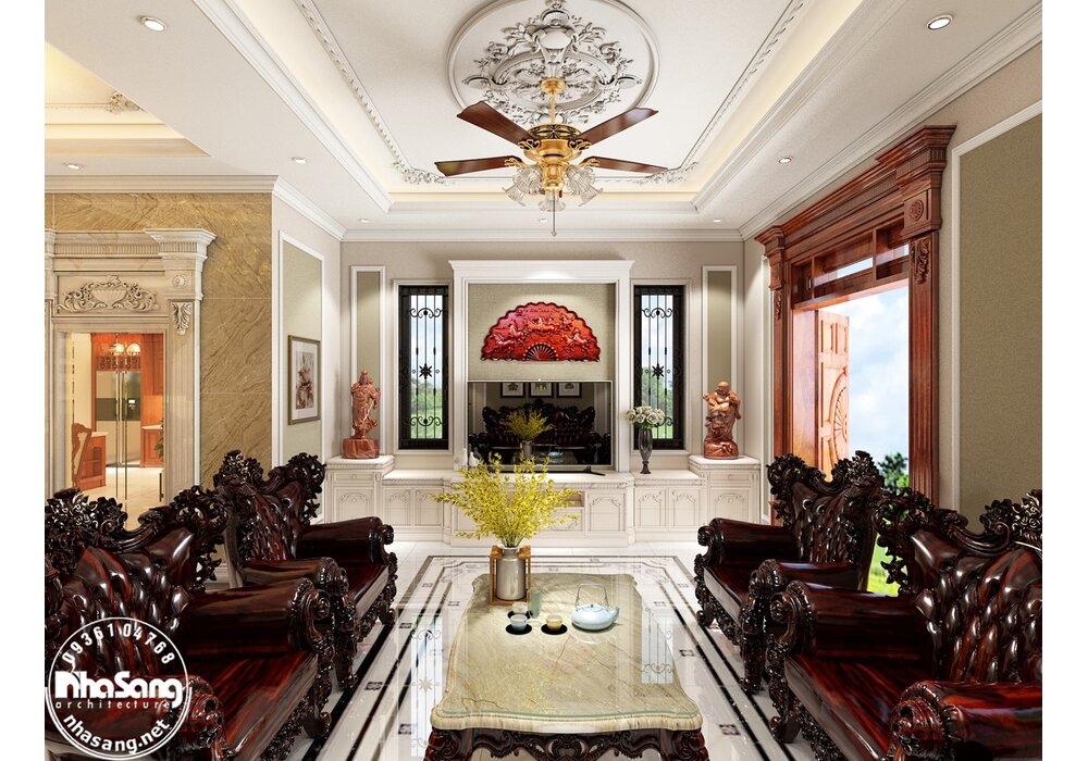 Hoàn thiện nội thất biệt thự phố 4 tầng 1 tầng hầm theo phong cách tân cổ điển tại Hà Nội BT2030