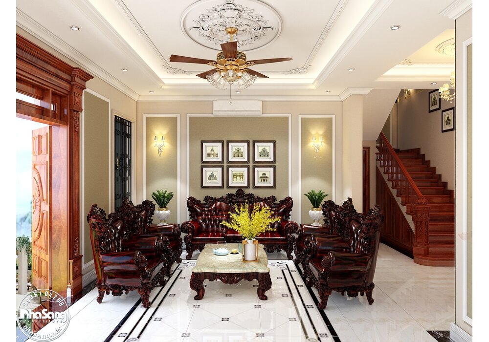 Hoàn thiện nội thất biệt thự phố 4 tầng 1 tầng hầm theo phong cách tân cổ điển tại Hà Nội BT2030