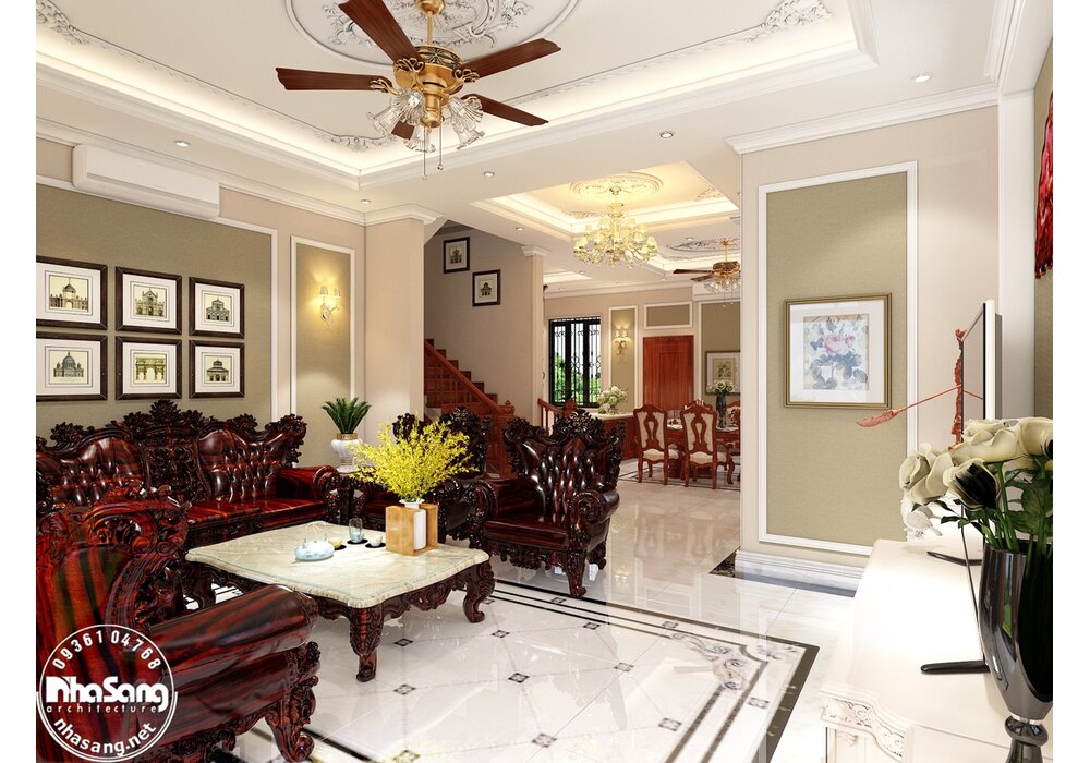 Hoàn thiện nội thất biệt thự phố 4 tầng 1 tầng hầm theo phong cách tân cổ điển tại Hà Nội BT2030