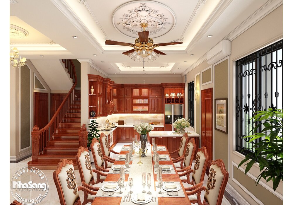 Hoàn thiện nội thất biệt thự phố 4 tầng 1 tầng hầm theo phong cách tân cổ điển tại Hà Nội BT2030