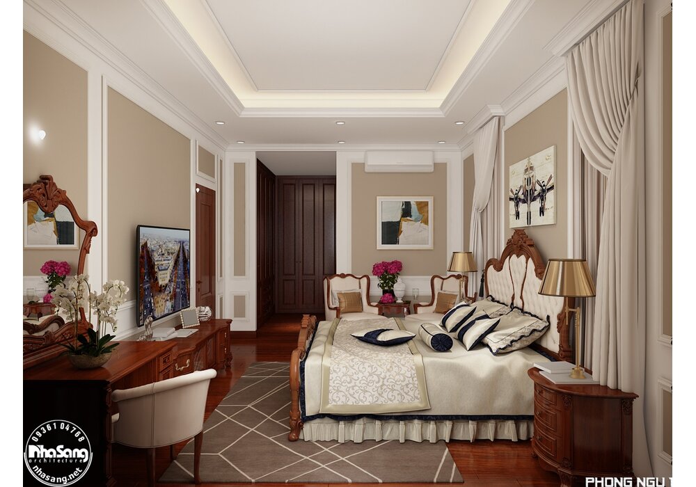 Hoàn thiện nội thất biệt thự phố 4 tầng 1 tầng hầm theo phong cách tân cổ điển tại Hà Nội BT2030