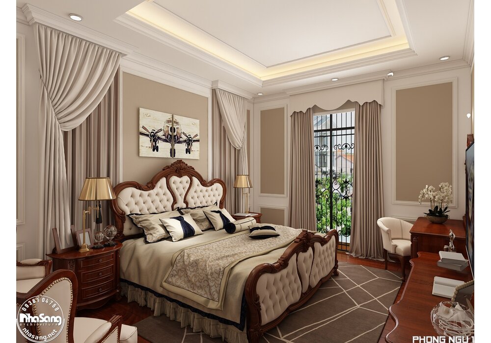 Hoàn thiện nội thất biệt thự phố 4 tầng 1 tầng hầm theo phong cách tân cổ điển tại Hà Nội BT2030