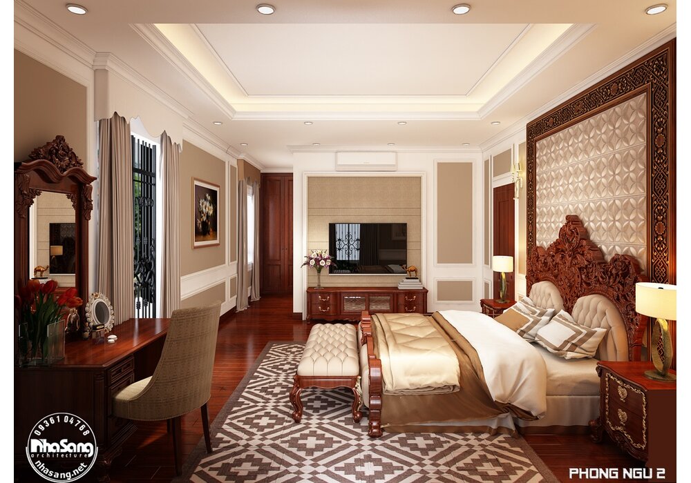 Hoàn thiện nội thất biệt thự phố 4 tầng 1 tầng hầm theo phong cách tân cổ điển tại Hà Nội BT2030