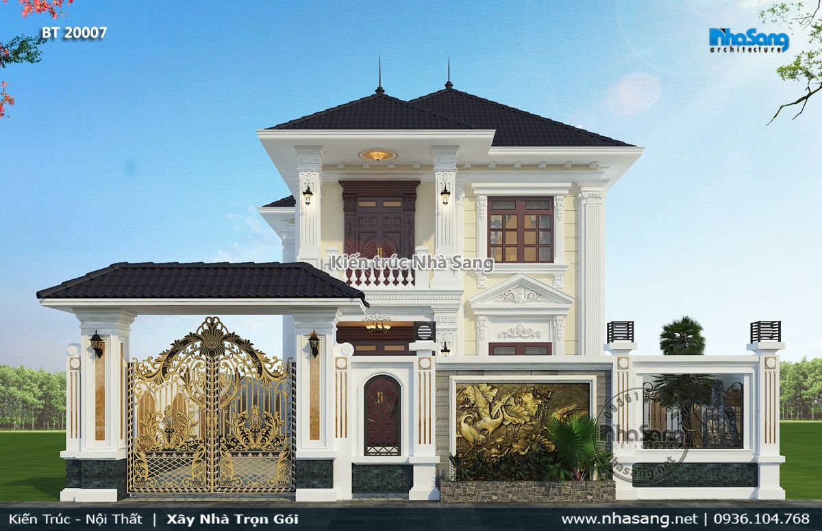 Mẫu thiết kế nhà biệt thự phố 3 tầng phong cách Tân Cổ Điển - Tiêu chuẩn  xây dựng Việt Nam